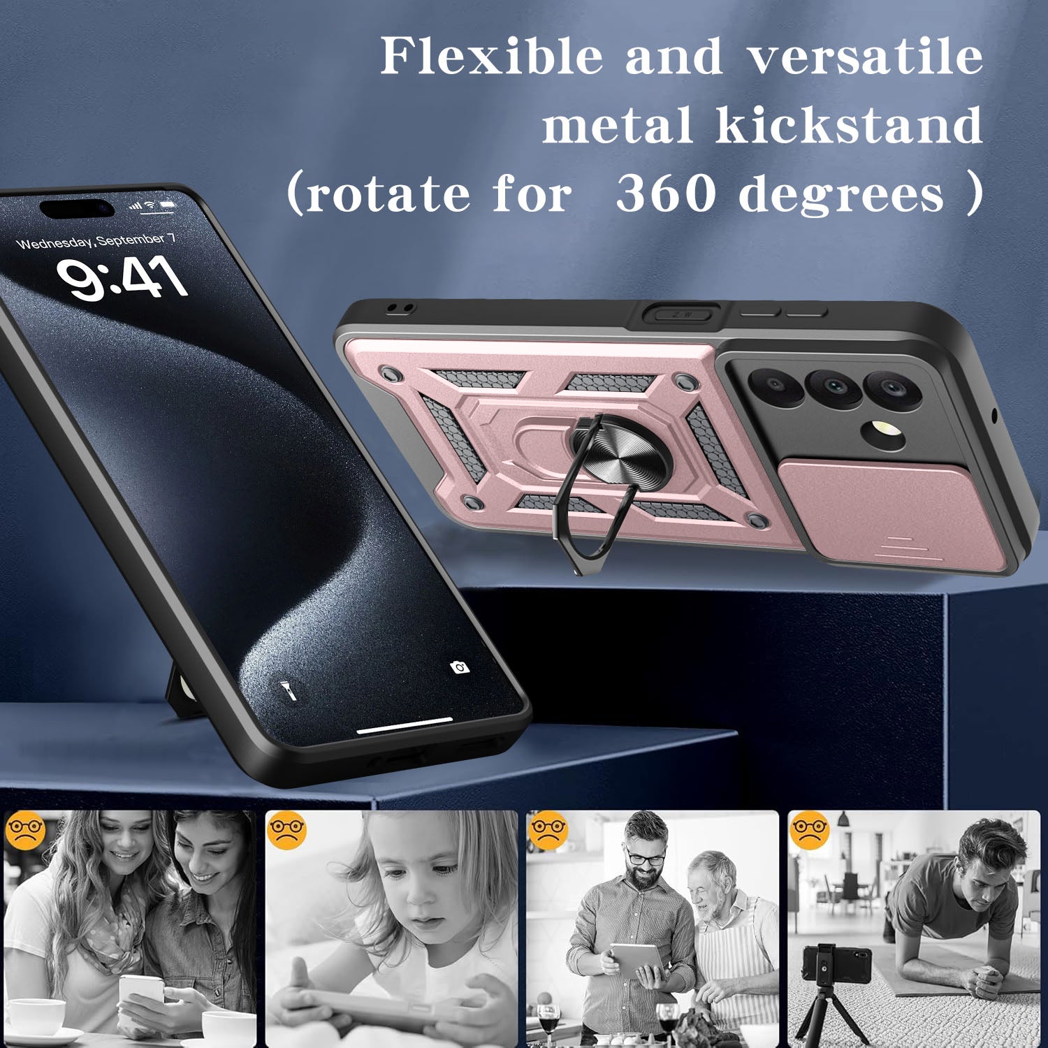 iCatchy Case for Samsung Galaxy A17 / A26 With 2 Screen Protector Sliding Camera Cover Shockproof Heavy-duty Military Rugged Ring Holder Kickstand