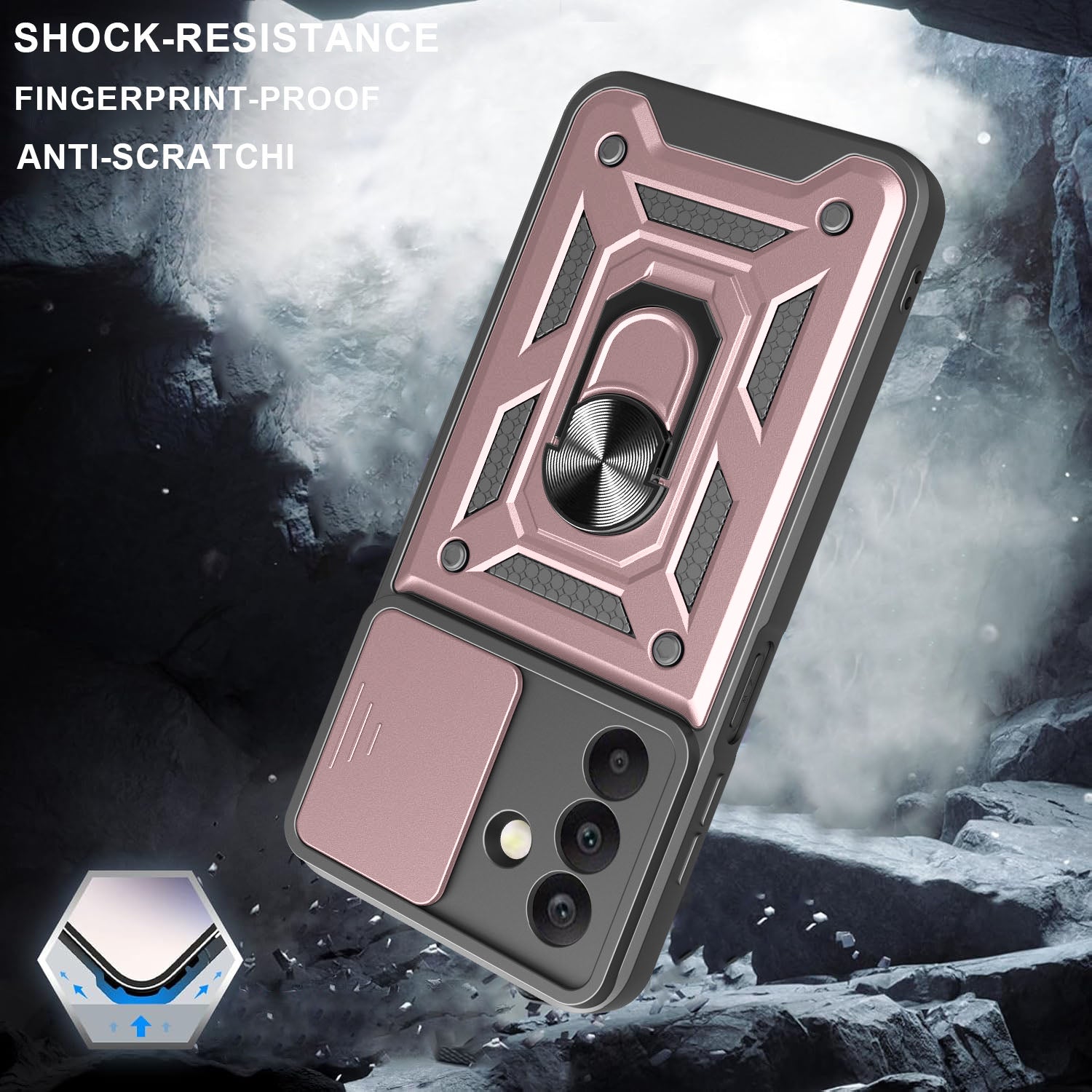 iCatchy Case for Samsung Galaxy A17 / A26 With 2 Screen Protector Sliding Camera Cover Shockproof Heavy-duty Military Rugged Ring Holder Kickstand