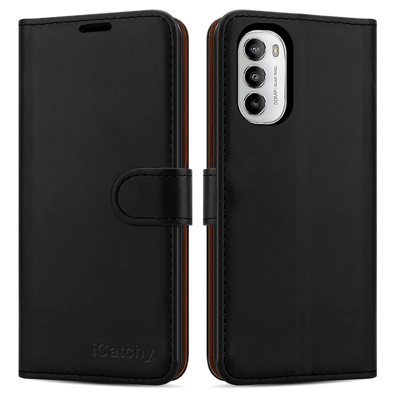 iCatchy for Motorola Moto G82 / G52 Case Leather Wallet Book Flip Kickstand Card Slots Full Protection Folio Cover Compatible for Moto G82 / G52 Phone image 0