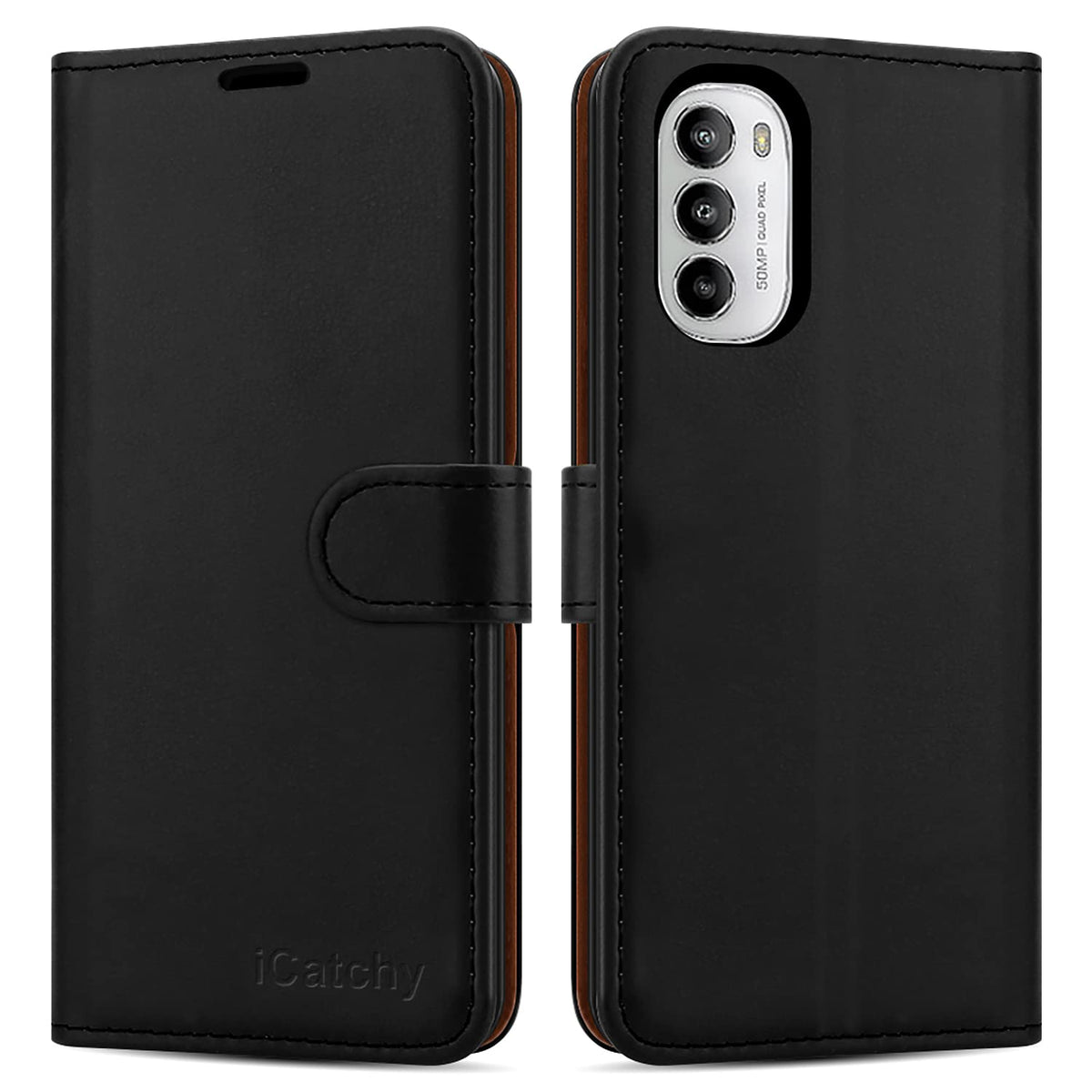 iCatchy for Motorola Moto G82 / G52 Case Leather Wallet Book Flip Kickstand Card Slots Full Protection Folio Cover Compatible for Moto G82 / G52 Phone image 0