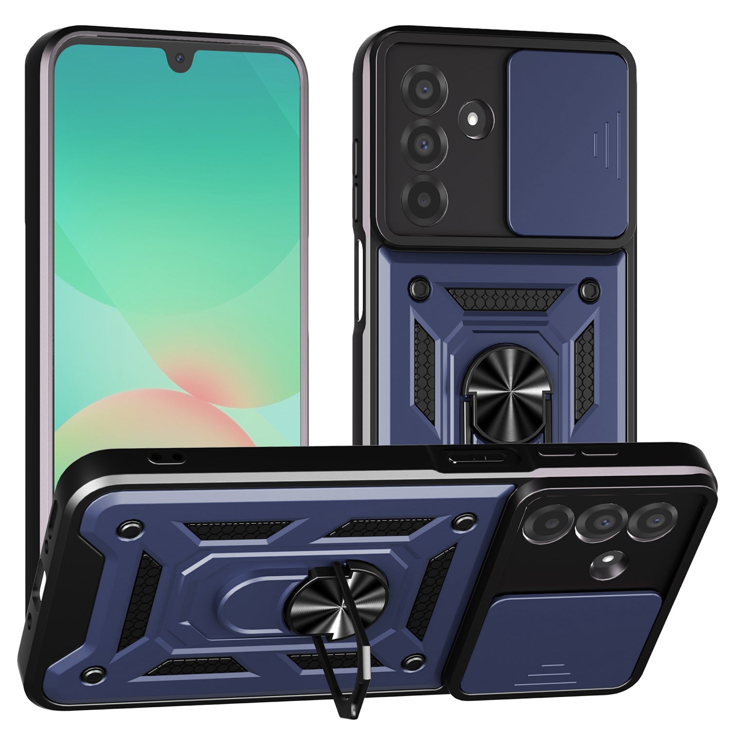 iCatchy Case for Samsung Galaxy A17 / A26 With 2 Screen Protector Sliding Camera Cover Shockproof Heavy-duty Military Rugged Ring Holder Kickstand