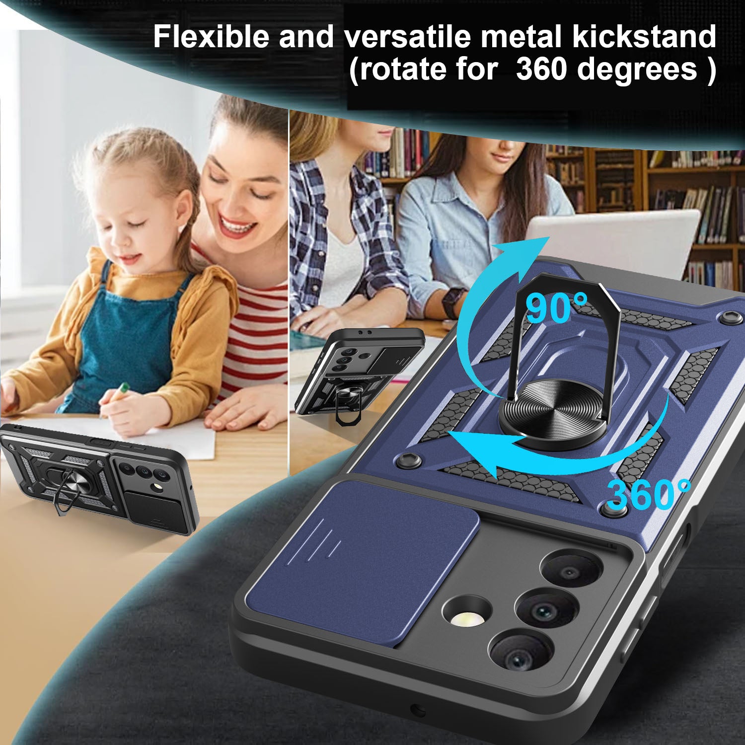 iCatchy Case for Samsung Galaxy A17 / A26 With 2 Screen Protector Sliding Camera Cover Shockproof Heavy-duty Military Rugged Ring Holder Kickstand