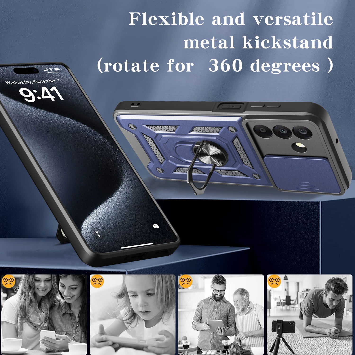 iCatchy Case for Samsung Galaxy A17 / A26 With 2 Screen Protector Sliding Camera Cover Shockproof Heavy-duty Military Rugged Ring Holder Kickstand