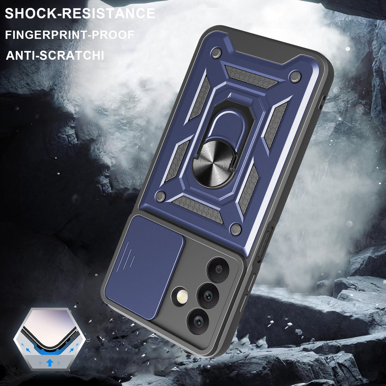 iCatchy Case for Samsung Galaxy A17 / A26 With 2 Screen Protector Sliding Camera Cover Shockproof Heavy-duty Military Rugged Ring Holder Kickstand