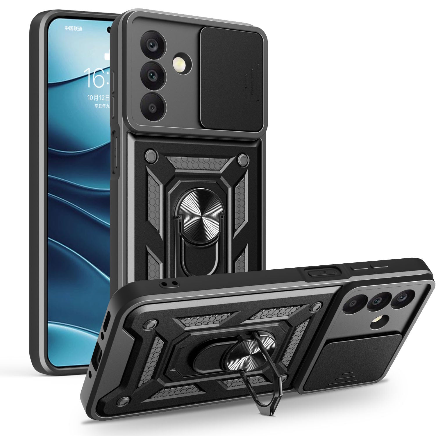iCatchy Case for Samsung Galaxy A17 / A26 With 2 Screen Protector Sliding Camera Cover Shockproof Heavy-duty Military Rugged Ring Holder Kickstand