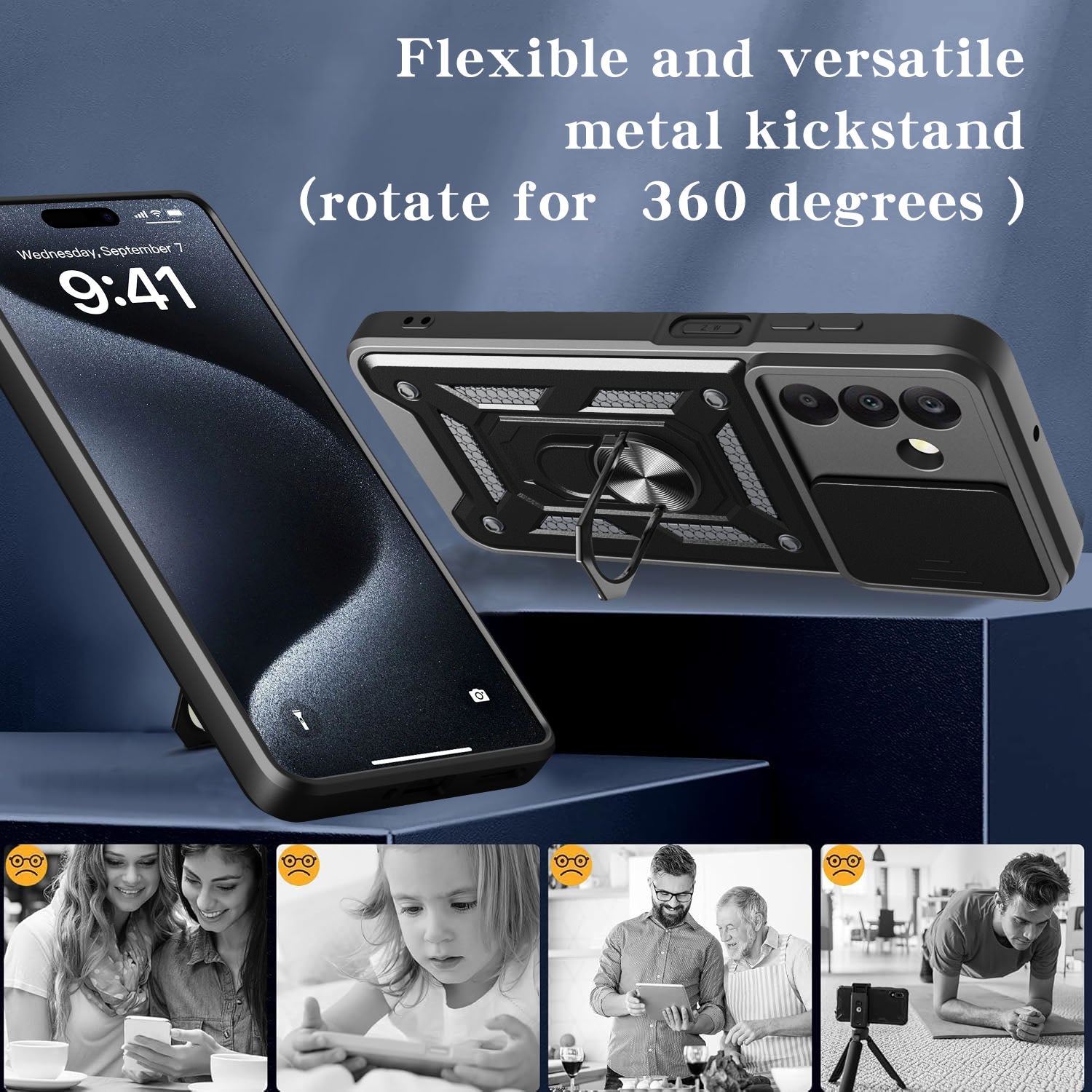 iCatchy Case for Samsung Galaxy A17 / A26 With 2 Screen Protector Sliding Camera Cover Shockproof Heavy-duty Military Rugged Ring Holder Kickstand