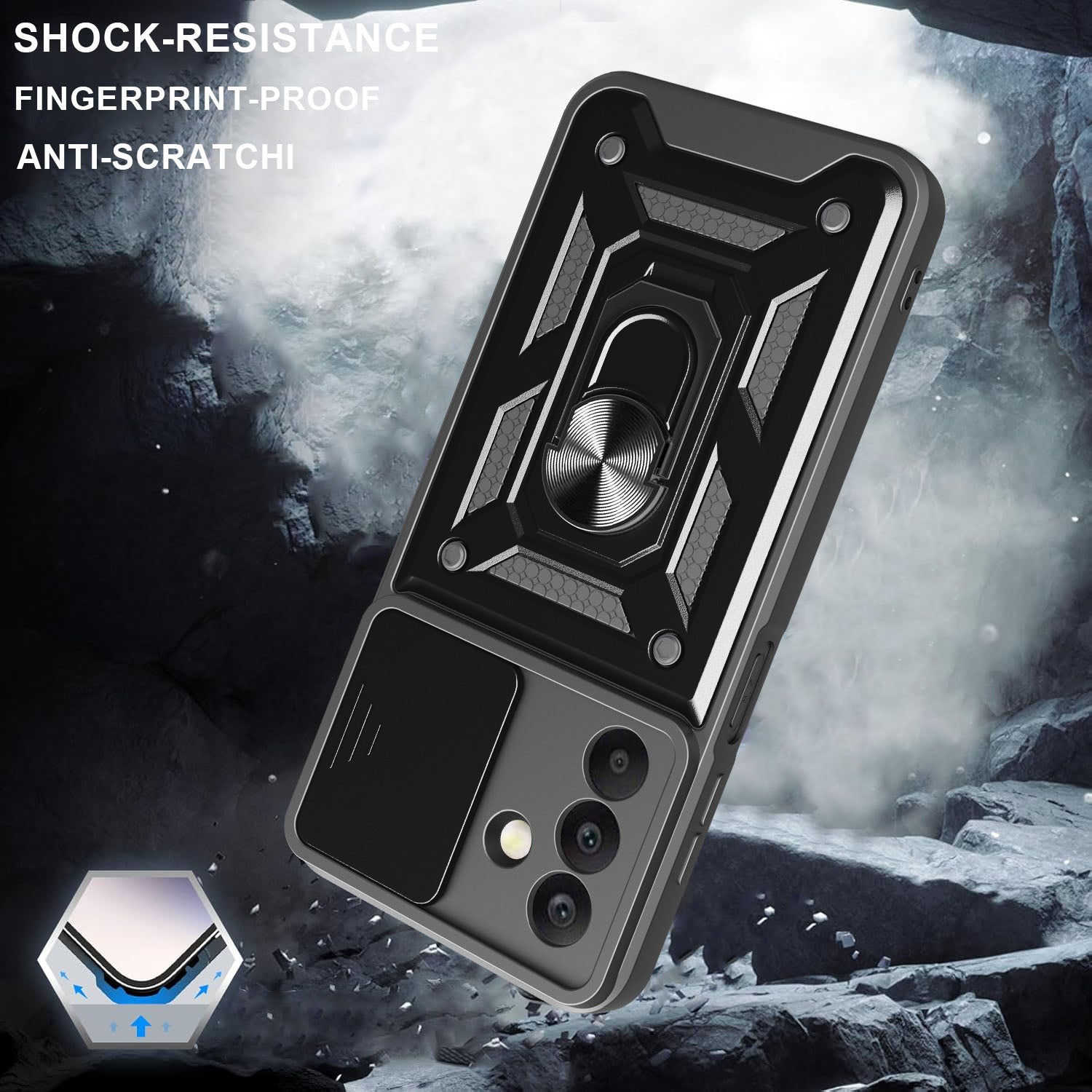iCatchy Case for Samsung Galaxy A17 / A26 With 2 Screen Protector Sliding Camera Cover Shockproof Heavy-duty Military Rugged Ring Holder Kickstand
