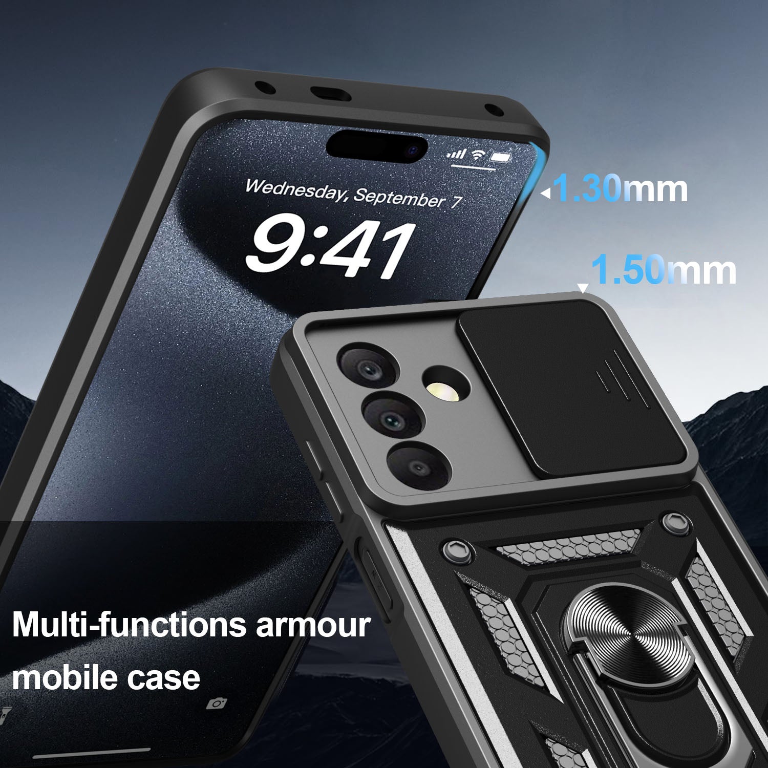 iCatchy Case for Samsung Galaxy A17 / A26 With 2 Screen Protector Sliding Camera Cover Shockproof Heavy-duty Military Rugged Ring Holder Kickstand