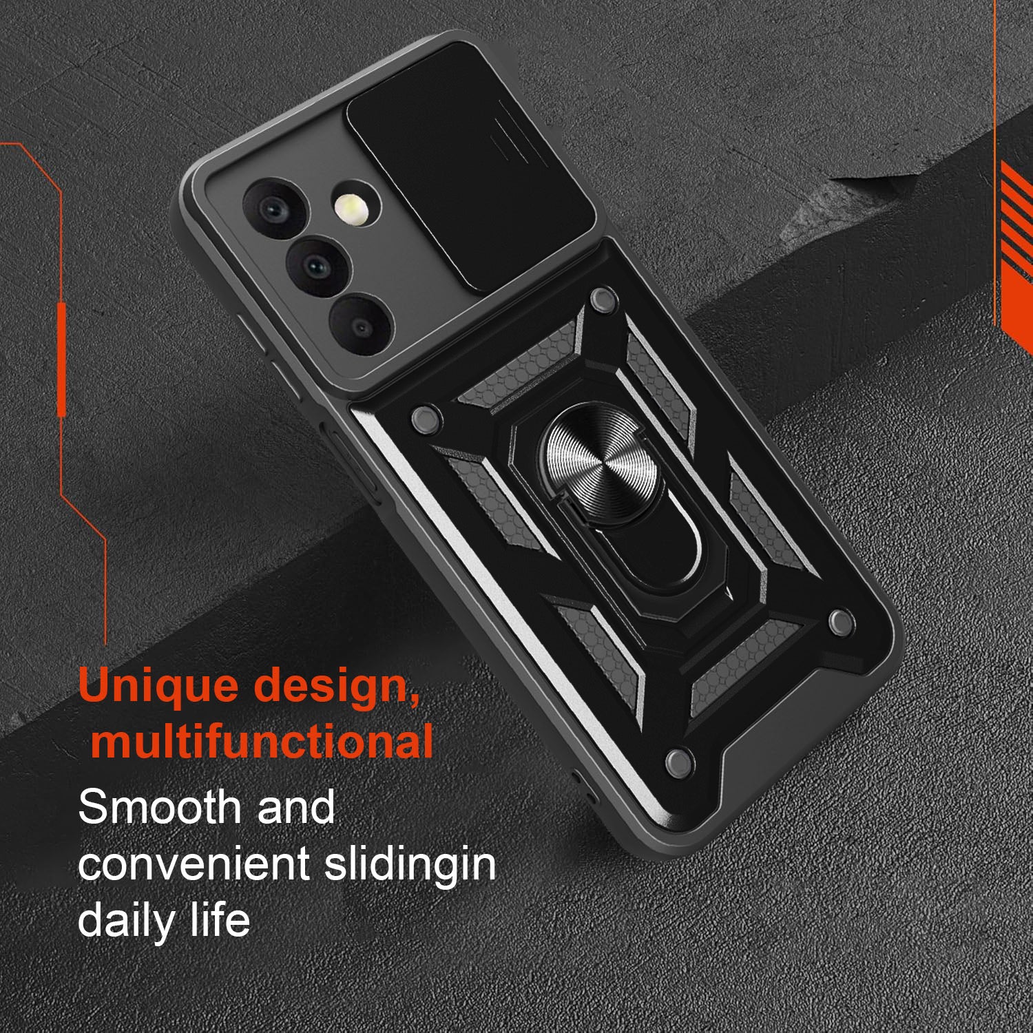 iCatchy Case for Samsung Galaxy A17 / A26 With 2 Screen Protector Sliding Camera Cover Shockproof Heavy-duty Military Rugged Ring Holder Kickstand