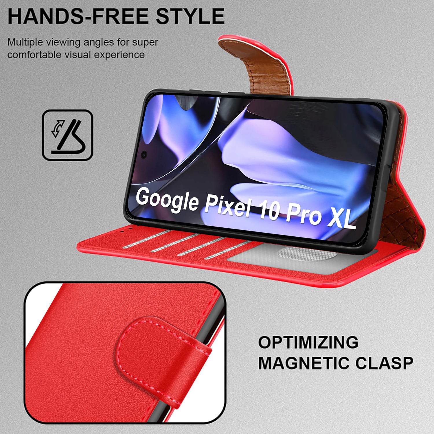 Case for Google 10 / 10 Pro with 4 Card Slots Leather Wallet Flip Book Magnetic Closure Kickstand Shockproof Protective Phone Cover compatible with Pixel 10 / 10 Pro