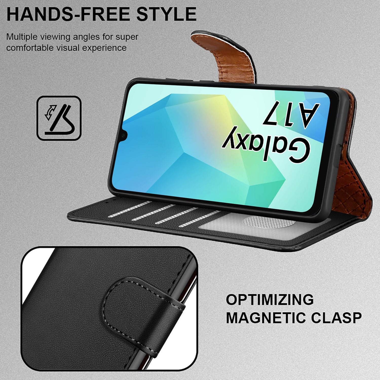 iCatchy for Samsung A17 5G Case with 4 Card Slots Leather Wallet Flip Book Magnetic Closure Kickstand Shockproof Protective Phone Cover compatible with Galaxy A17