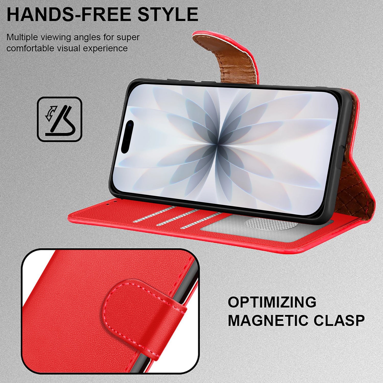 iCatchy for iPhone 17 Case with 3 Card Slots Leather Wallet Flip Book Magnetic Closure Kickstand Shockproof Protective Phone Cover compatible with iPhone 17