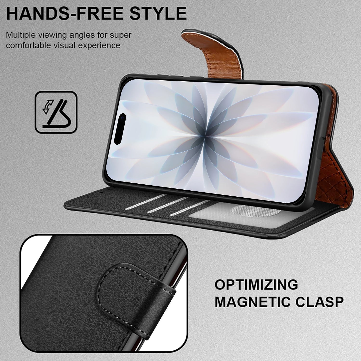 iCatchy for iPhone 17 Case with 3 Card Slots Leather Wallet Flip Book Magnetic Closure Kickstand Shockproof Protective Phone Cover compatible with iPhone 17