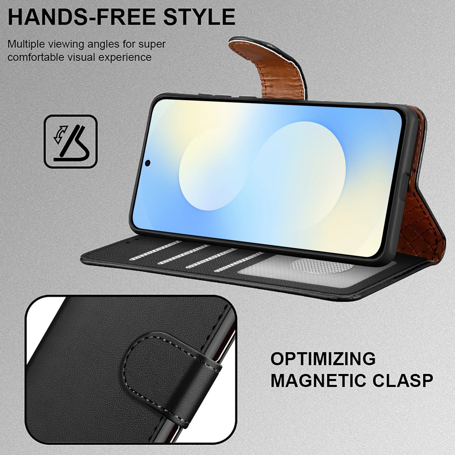 iCatchy for Samsung S25 FE Case with 4 Card Slots Leather Wallet Flip Book Magnetic Closure Kickstand Shockproof Protective Phone Cover compatible with Galaxy S25 FE