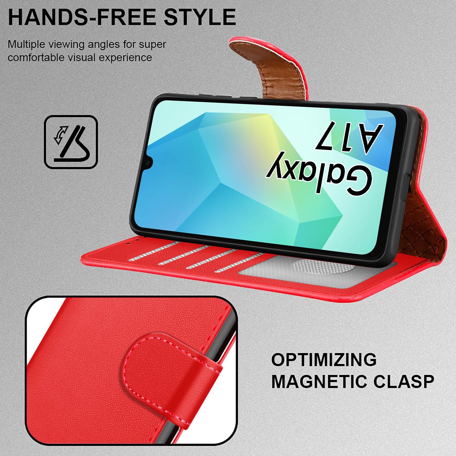 iCatchy for Samsung A17 5G Case with 4 Card Slots Leather Wallet Flip Book Magnetic Closure Kickstand Shockproof Protective Phone Cover compatible with Galaxy A17