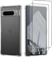 iCatchy Case for Google Pixel 8 Pro Phone, Shockproof Transparent Anti-Scratch Bumper Back Cover with 2-Pack Tempered Glass Screen Protector (Clear) image 0