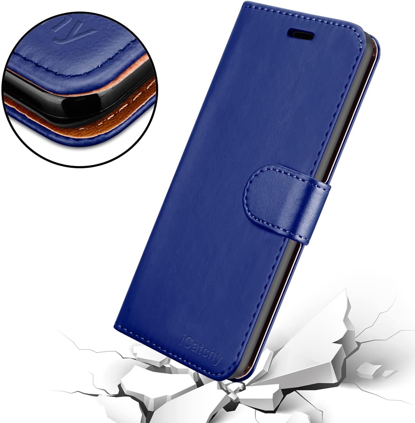 iCatchy for Samsung Galaxy A03 Case Leather Wallet Book Flip Folio Stand View Cover Magnetic Closure with Card Slots and Kickstand for Samsung Galaxy A03 Phone Cover