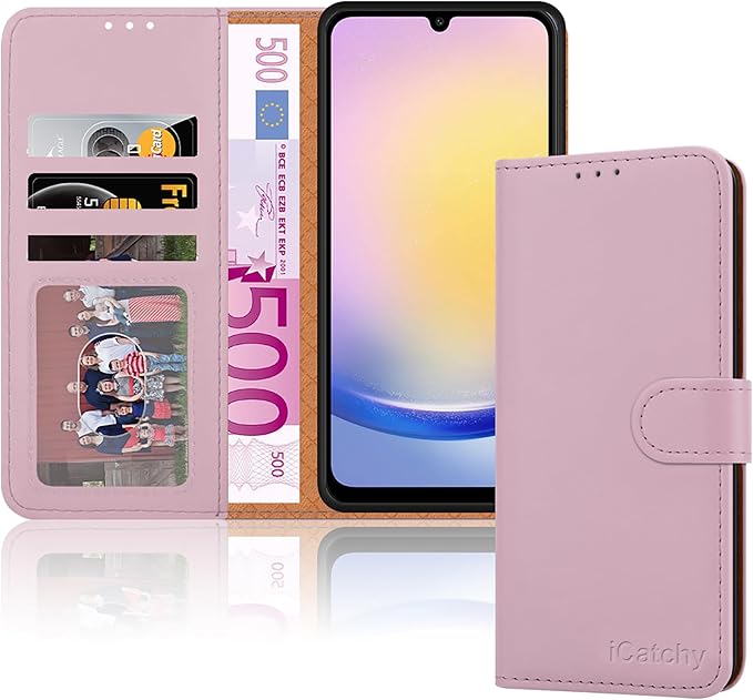 iCatchy for Samsung Galaxy A25 Case Leather Wallet Book Flip Folio Stand View Magnetic Protect RFID Blocking Cover compatible with Samsung A25 Phone Cover