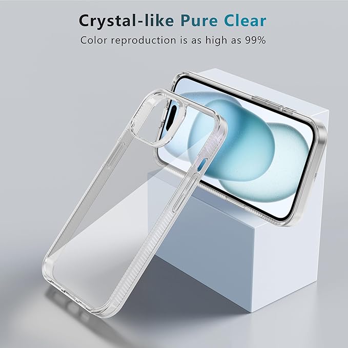 iCatchy for iPhone 15 Case 6.1-Inch, Shockproof Bumper Phone Cover, Anti-Yellowing Clear Back Compatible with iPhone 15