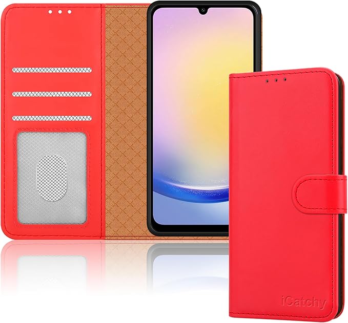 iCatchy for Samsung Galaxy A25 Case Leather Wallet Book Flip Folio Stand View Magnetic Protect RFID Blocking Cover compatible with Samsung A25 Phone Cover