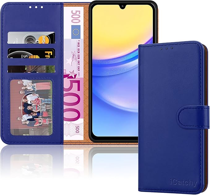 iCatchy for Samsung Galaxy A15 Case Leather Wallet Book Flip Folio Stand View Magnetic Protect RFID Blocking Cover compatible with Samsung A15 5G / A15 4G Phone Cover