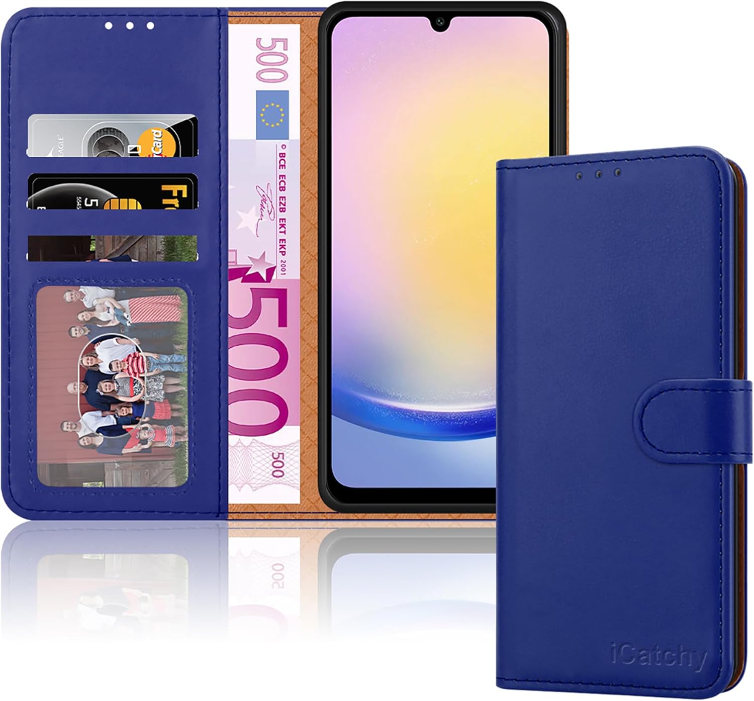 iCatchy for Samsung Galaxy A25 Case Leather Wallet Book Flip Folio Stand View Magnetic Protect RFID Blocking Cover compatible with Samsung A25 Phone Cover