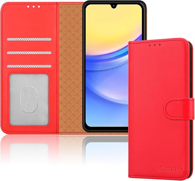 iCatchy for Samsung Galaxy A15 Case Leather Wallet Book Flip Folio Stand View Magnetic Protect RFID Blocking Cover compatible with Samsung A15 5G / A15 4G Phone Cover