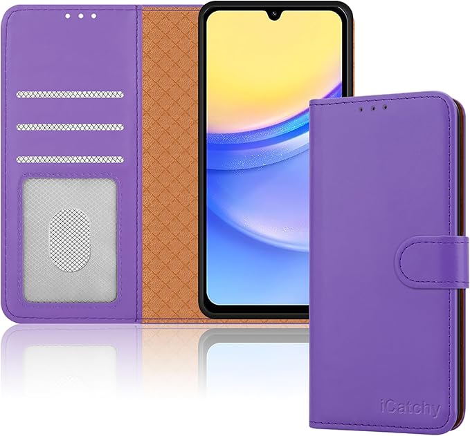 iCatchy for Samsung Galaxy A15 Case Leather Wallet Book Flip Folio Stand View Magnetic Protect RFID Blocking Cover compatible with Samsung A15 5G / A15 4G Phone Cover