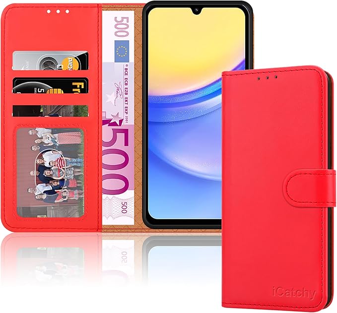 iCatchy for Samsung Galaxy A15 Case Leather Wallet Book Flip Folio Stand View Magnetic Protect RFID Blocking Cover compatible with Samsung A15 5G / A15 4G Phone Cover