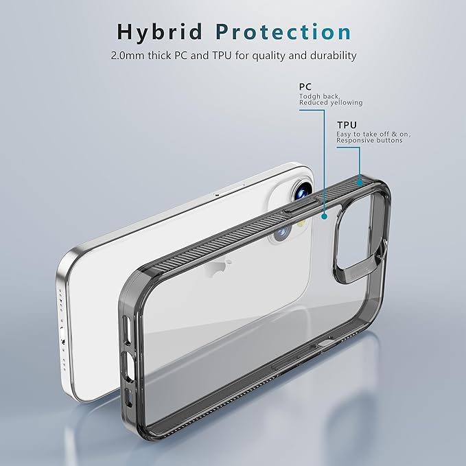 iCatchy for iPhone 15 Case 6.1-Inch, Shockproof Bumper Phone Cover, Anti-Yellowing Clear Back Compatible with iPhone 15