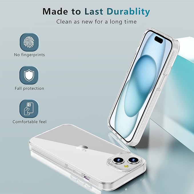 iCatchy for iPhone 15 Case 6.1-Inch, Shockproof Bumper Phone Cover, Anti-Yellowing Clear Back Compatible with iPhone 15