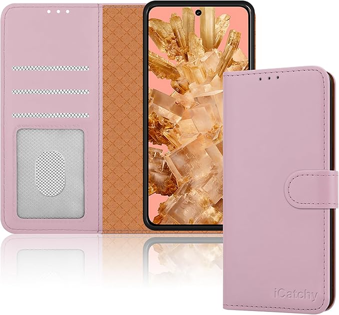 iCatchy for Google Pixel 8 Case Leather Wallet Book Flip Folio Stand View Magnetic Protect RFID Blocking Cover Compatible with Pixel 8 Phone