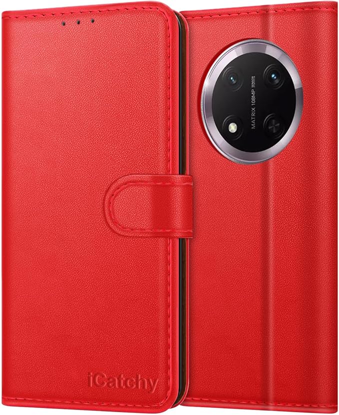 iCatchy for Honor Magic 7 Lite Case with 4 Card Slots Leather Wallet Flip Book RFID Blocking Magnetic Closure Kickstand Shockproof Protective Phone Cover Compatible with Magic 7 Lite