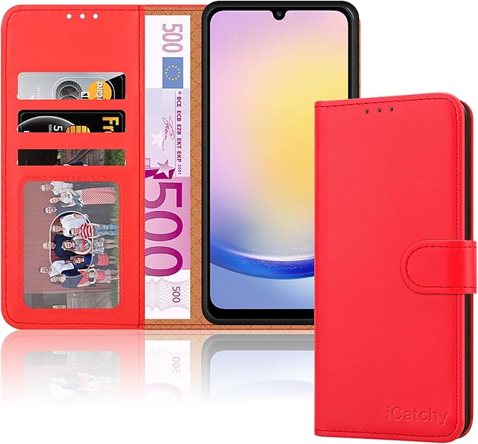 iCatchy for Samsung Galaxy A25 Case Leather Wallet Book Flip Folio Stand View Magnetic Protect RFID Blocking Cover compatible with Samsung A25 Phone Cover