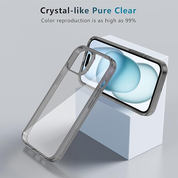 iCatchy for iPhone 15 Case 6.1-Inch, Shockproof Bumper Phone Cover, Anti-Yellowing Clear Back Compatible with iPhone 15