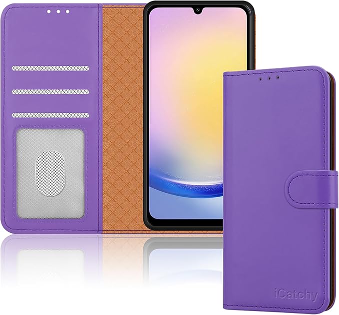 iCatchy for Samsung Galaxy A25 Case Leather Wallet Book Flip Folio Stand View Magnetic Protect RFID Blocking Cover compatible with Samsung A25 Phone Cover