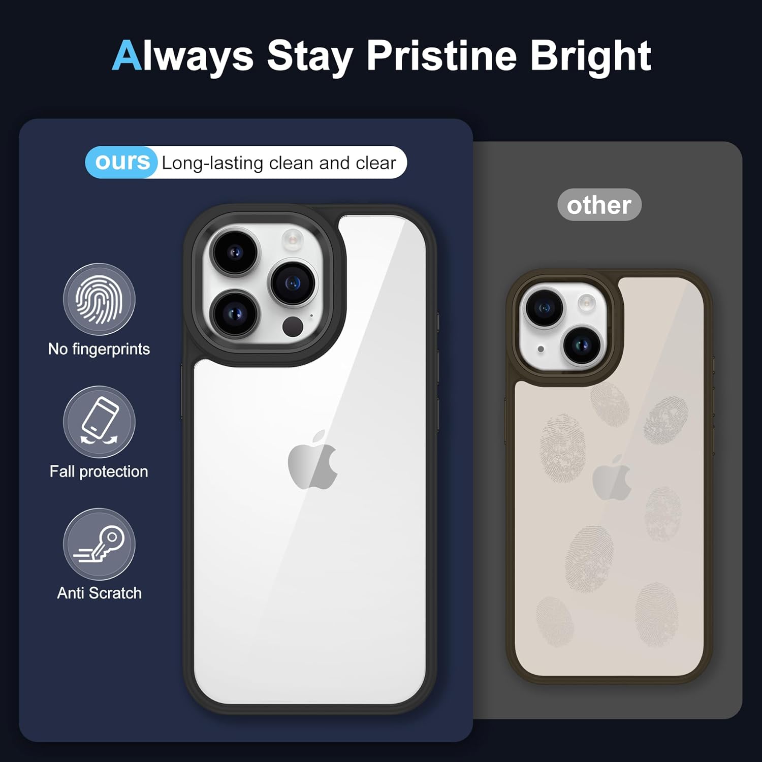 iCatchy for iPhone 15 Case 6.1-Inch, Shockproof Bumper Phone Cover, Anti-Yellowing Clear Back Compatible with iPhone 15