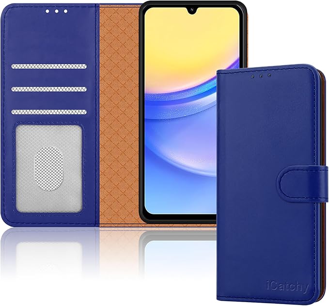 iCatchy for Samsung Galaxy A15 Case Leather Wallet Book Flip Folio Stand View Magnetic Protect RFID Blocking Cover compatible with Samsung A15 5G / A15 4G Phone Cover