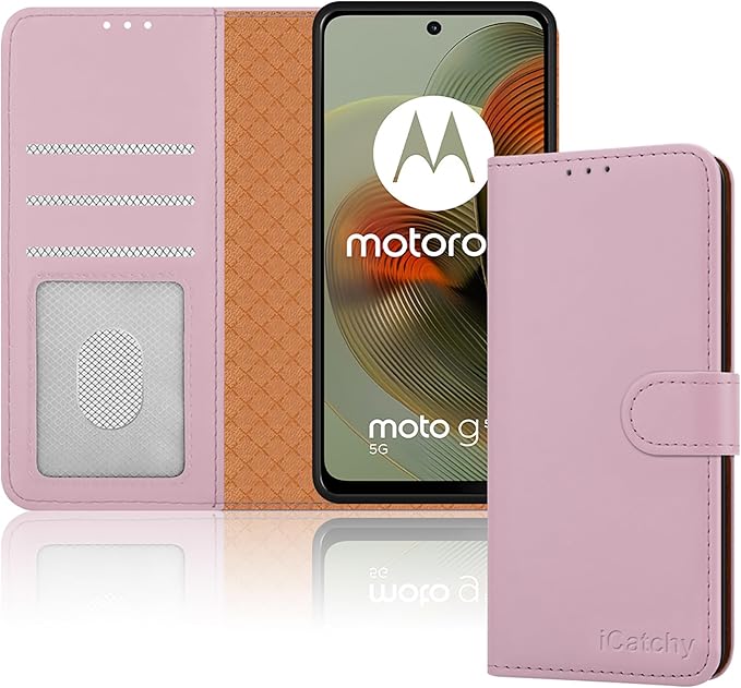 iCatchy for Motorola Moto G55 Case, Leather Wallet Book Flip Folio Kickstand Magnetic Protect RFID Blocking Cover compatible for Motorola G55 Phone