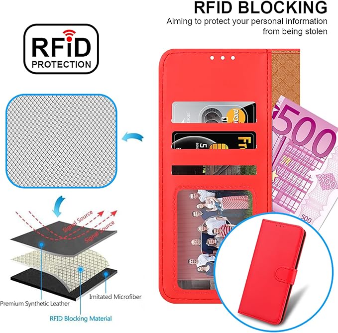 iCatchy for Motorola Moto G55 Case, Leather Wallet Book Flip Folio Kickstand Magnetic Protect RFID Blocking Cover compatible for Motorola G55 Phone