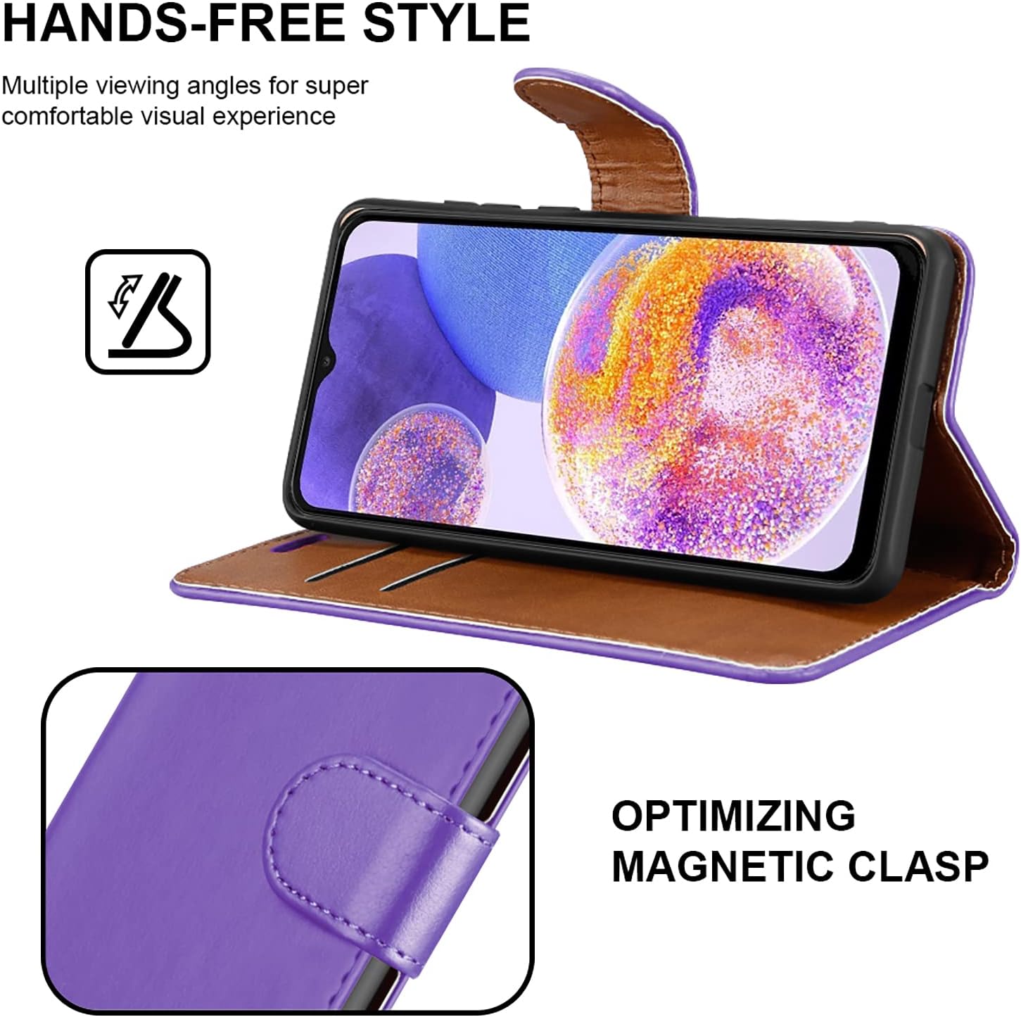 iCatchy for Samsung Galaxy M23 Case Leather Wallet Book Flip Folio Stand View Cover with Card Slots and Kickstand for Samsung Galaxy M23 Phone Cover