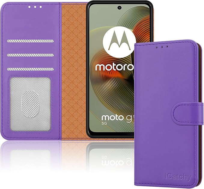 iCatchy for Motorola Moto G55 Case, Leather Wallet Book Flip Folio Kickstand Magnetic Protect RFID Blocking Cover compatible for Motorola G55 Phone