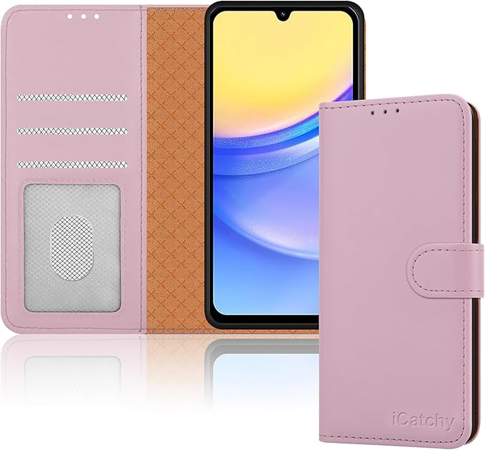 iCatchy for Samsung Galaxy A15 Case Leather Wallet Book Flip Folio Stand View Magnetic Protect RFID Blocking Cover compatible with Samsung A15 5G / A15 4G Phone Cover