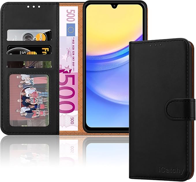 iCatchy for Samsung Galaxy A15 Case Leather Wallet Book Flip Folio Stand View Magnetic Protect RFID Blocking Cover compatible with Samsung A15 5G / A15 4G Phone Cover