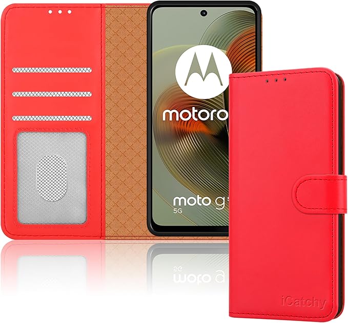 iCatchy for Motorola Moto G55 Case, Leather Wallet Book Flip Folio Kickstand Magnetic Protect RFID Blocking Cover compatible for Motorola G55 Phone