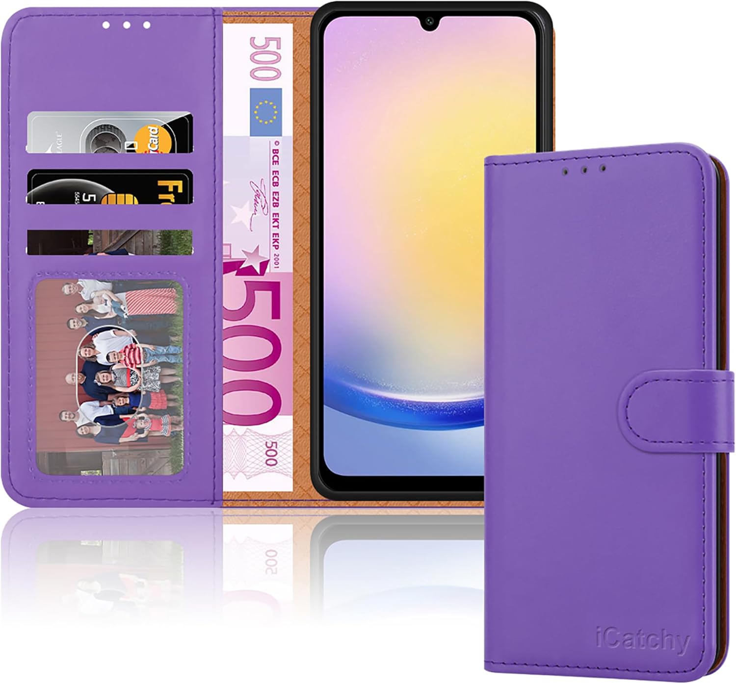 iCatchy for Samsung Galaxy A25 Case Leather Wallet Book Flip Folio Stand View Magnetic Protect RFID Blocking Cover compatible with Samsung A25 Phone Cover