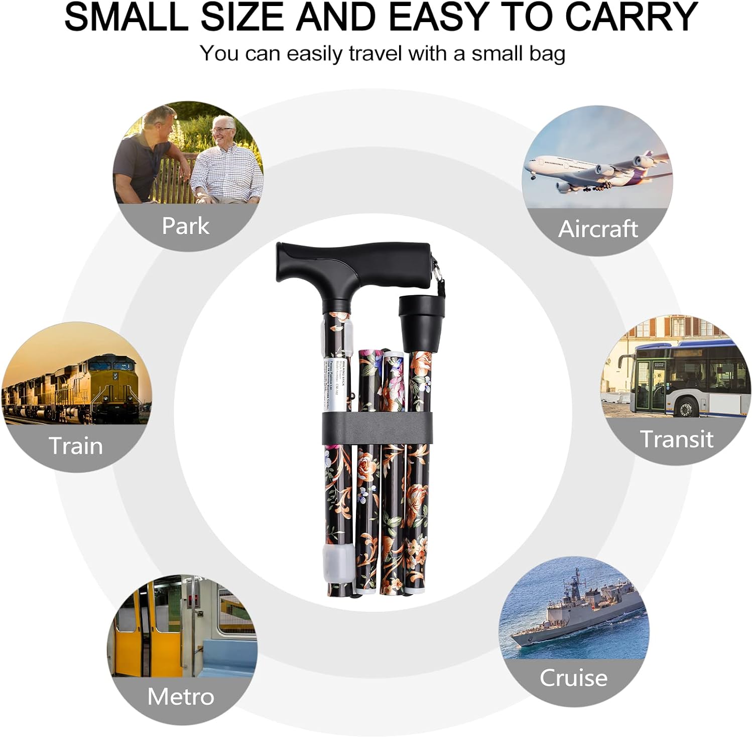 iCatchy Walking Flexible Stick, Easy Adjustable Height Folding Extendable Walking Aid Mobility Aid Collapsible Walking Stick for Unisex UKCA Approved