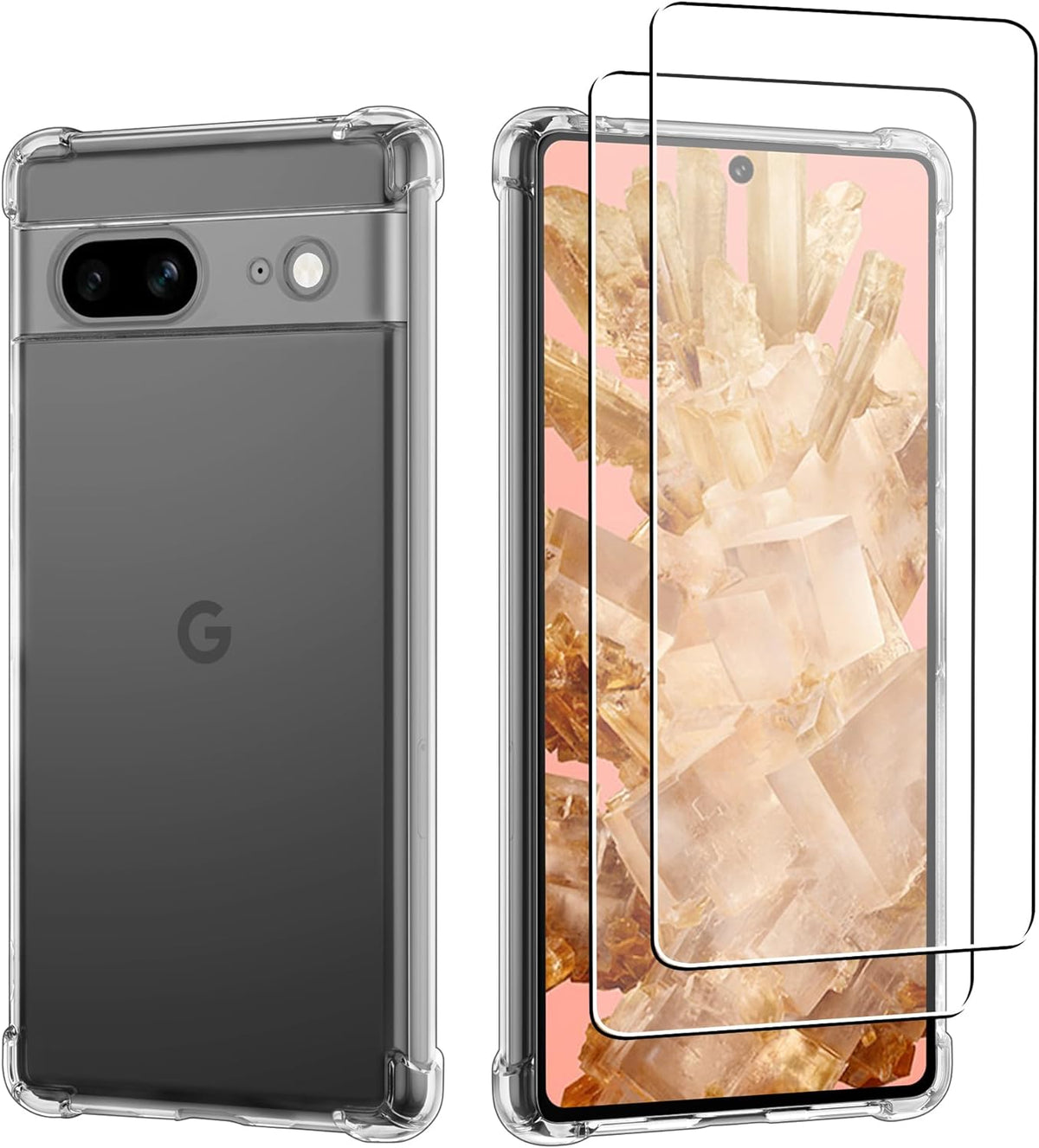 iCatchy Case for Google Pixel 8 Phone, Shockproof Transparent Anti-Scratch Bumper Back Cover with 2-Pack Tempered Glass Screen Protector (Clear) image 0