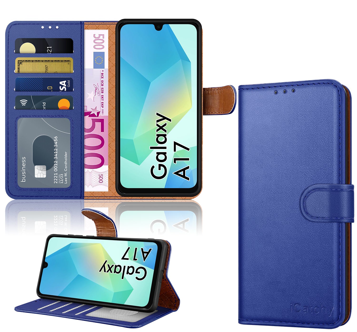 iCatchy for Samsung A17 5G Case with 4 Card Slots Leather Wallet Flip Book Magnetic Closure Kickstand Shockproof Protective Phone Cover compatible with Galaxy A17