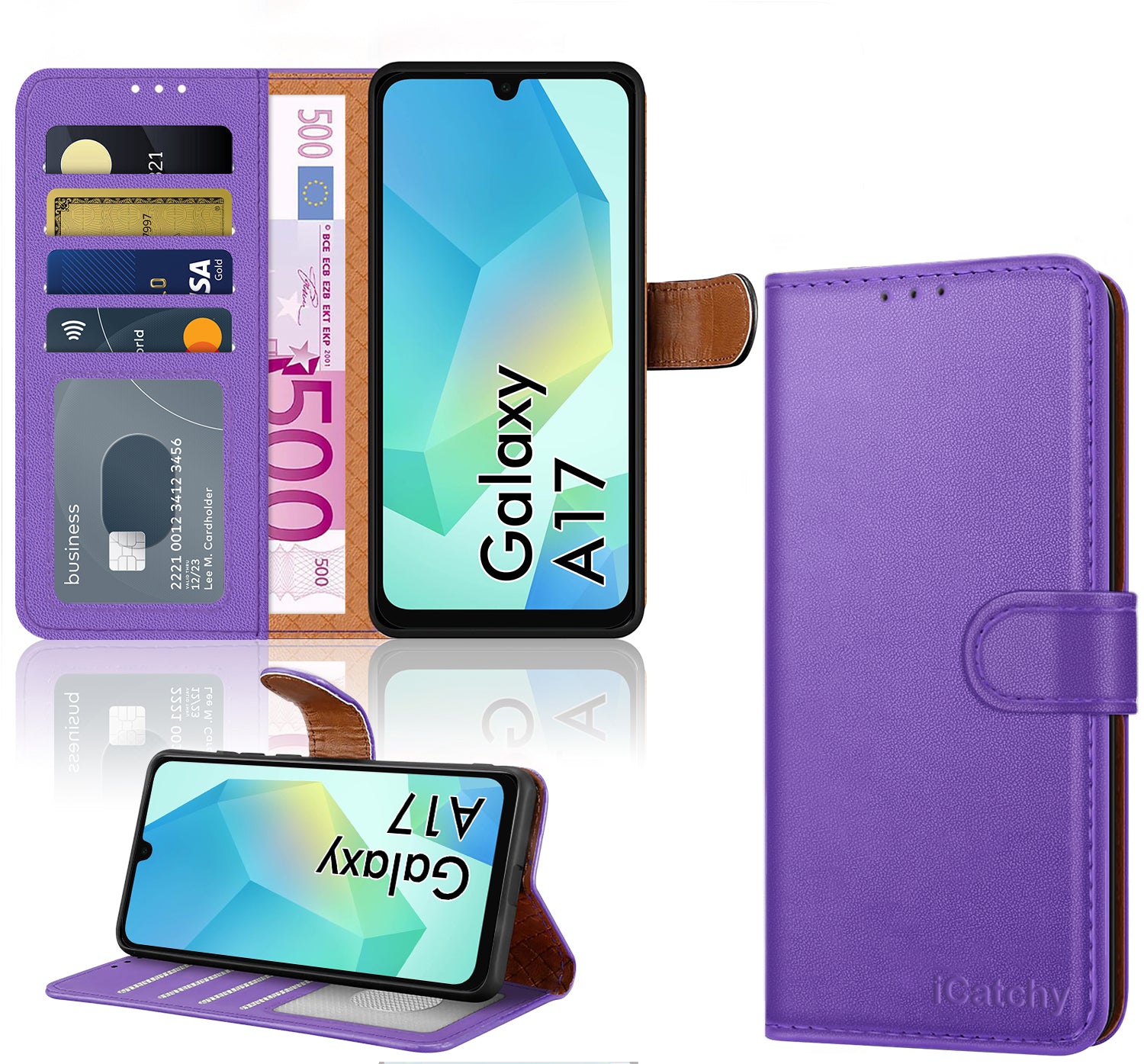 iCatchy for Samsung A17 5G Case with 4 Card Slots Leather Wallet Flip Book Magnetic Closure Kickstand Shockproof Protective Phone Cover compatible with Galaxy A17